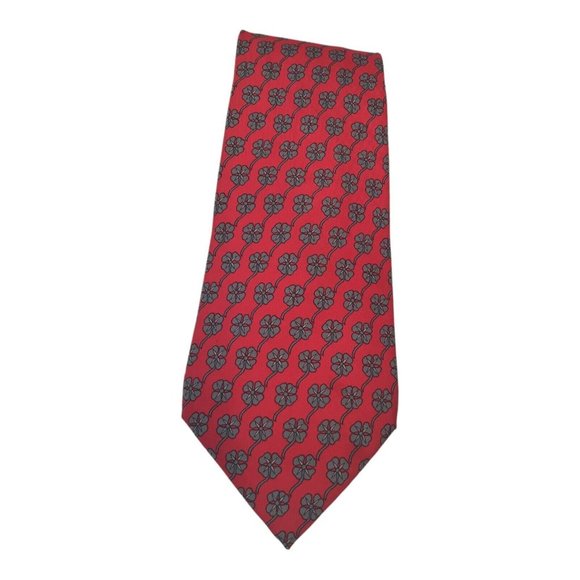 HERMES PARIS Red Floral Print Silk Tie Made In France 58"/ 3".1/4 EX COND - Picture 7 of 7